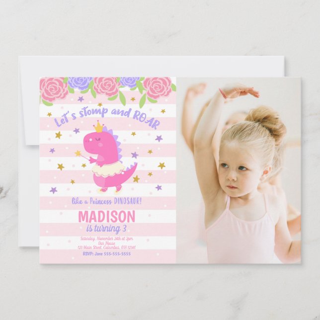 Invitación Princess Dinosaur Birthday Photo Invitation (Anverso)