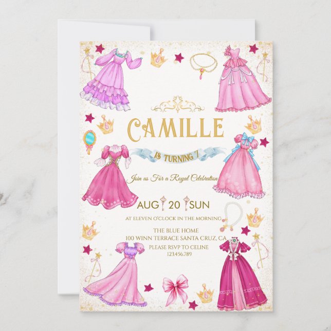 Invitación  princess dress  Girl birthday Party Invitation (Anverso)