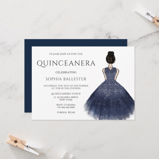 Invitación Princess Dress Nany Indigo Wonderland Quinceanera (Anverso/Reverso In Situ)