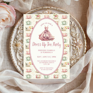 Invitación Princess Dress Up Tea Party Pink Floral