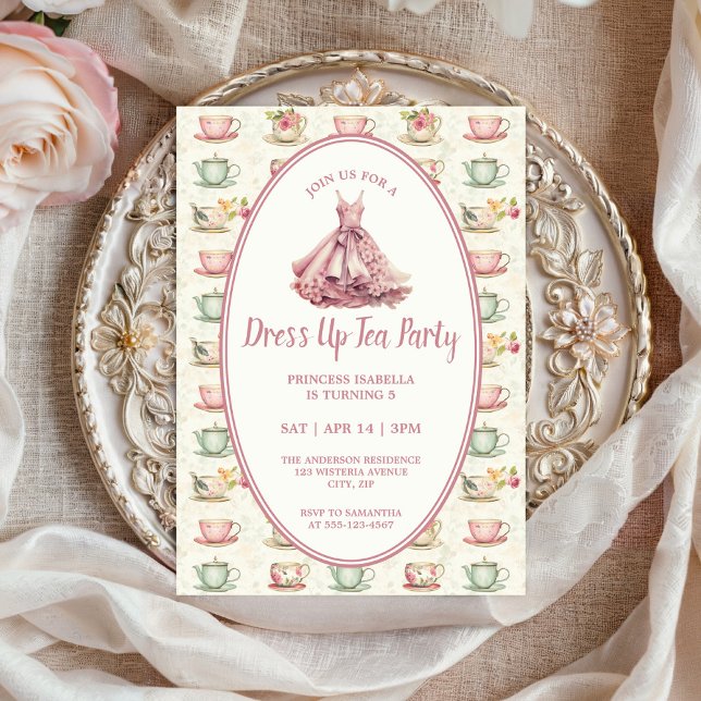 Invitación Princess Dress Up Tea Party Pink Floral (Subido por el creador)