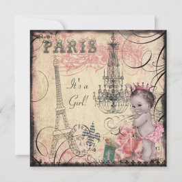 Invitación Princess Eiffel Tower & Chandelier Baby Shower