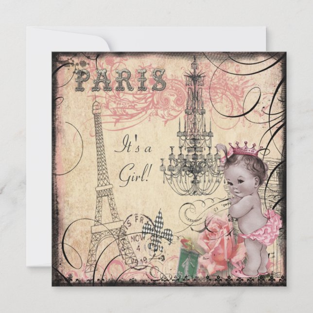 Invitación Princess Eiffel Tower & Chandelier Baby Shower (Anverso)