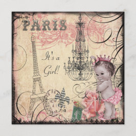Invitación Princess Eiffel Tower & Chandelier Baby Shower