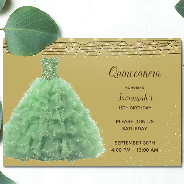 Invitación Princess Emerald Gown String ilumina Quinceanera (Subido por el creador)