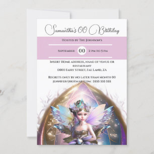Invitación Princess fae purpurinas alas portal mágico rosa