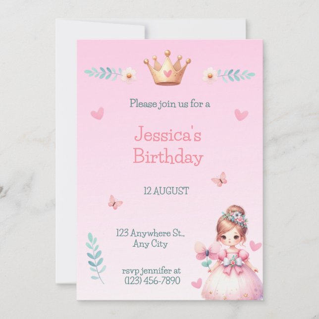 Invitación Princess Fairytale Birthday Party Invitation (Anverso)