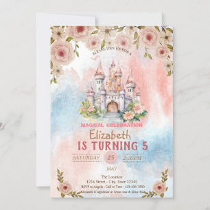 Invitación Princess Floral Castle Watercolor Birday