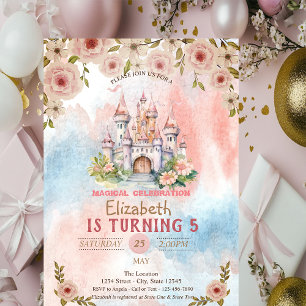 Invitación Princess Floral Castle Watercolor Birday