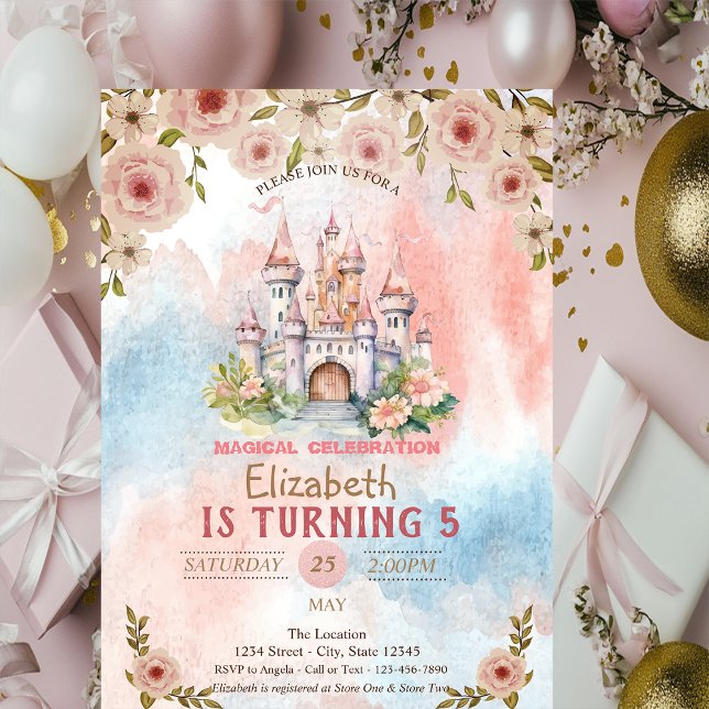 Invitación Princess Floral Castle Watercolor Birday (Subido por el creador)