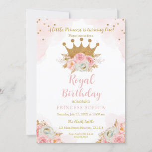 Invitación Princess Floral Pink & Gold Birthday