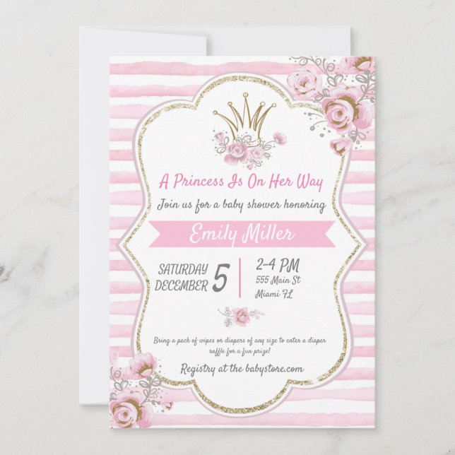 Invitación Princess floral pink gold shower invitation (Anverso)