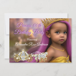Invitación Princess Girls Birthday Party Carrito de oro morad