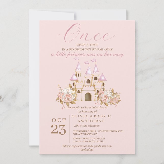 Invitación Princess Gold Castle Baby Shower (Anverso)