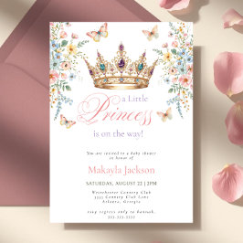 Invitación Princess Gold Crown Floral Butterfly Baby Shower