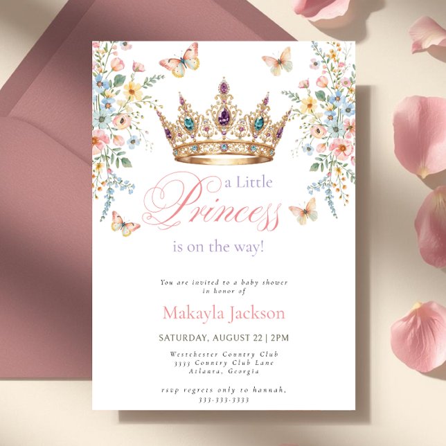 Invitación Princess Gold Crown Floral Butterfly Baby Shower (Subido por el creador)