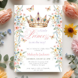 Invitación Princess Gold Crown Floral Butterfly Baby Shower