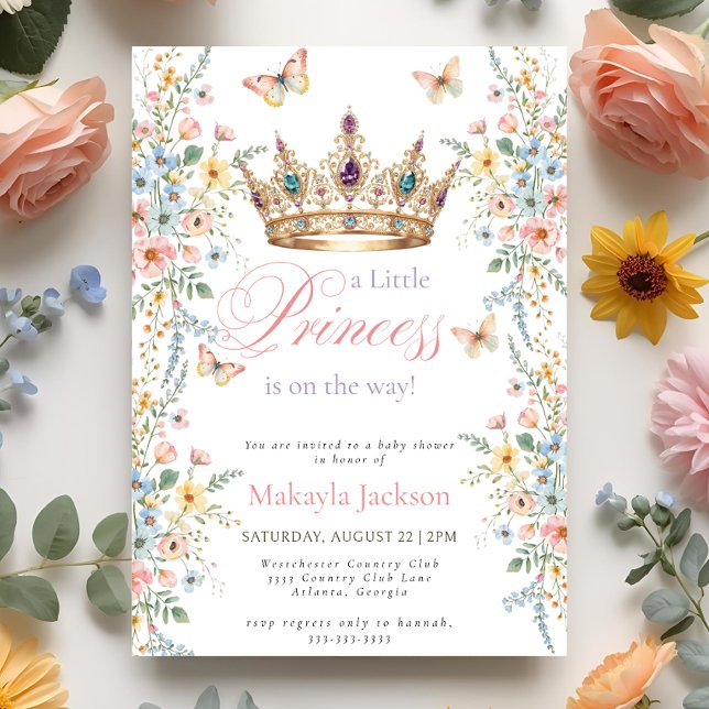 Invitación Princess Gold Crown Floral Butterfly Baby Shower (Subido por el creador)