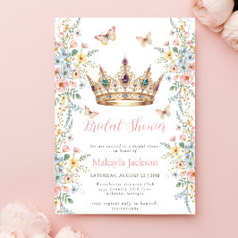 Invitación Princess Gold Crown Floral Butterfly bridal shower
