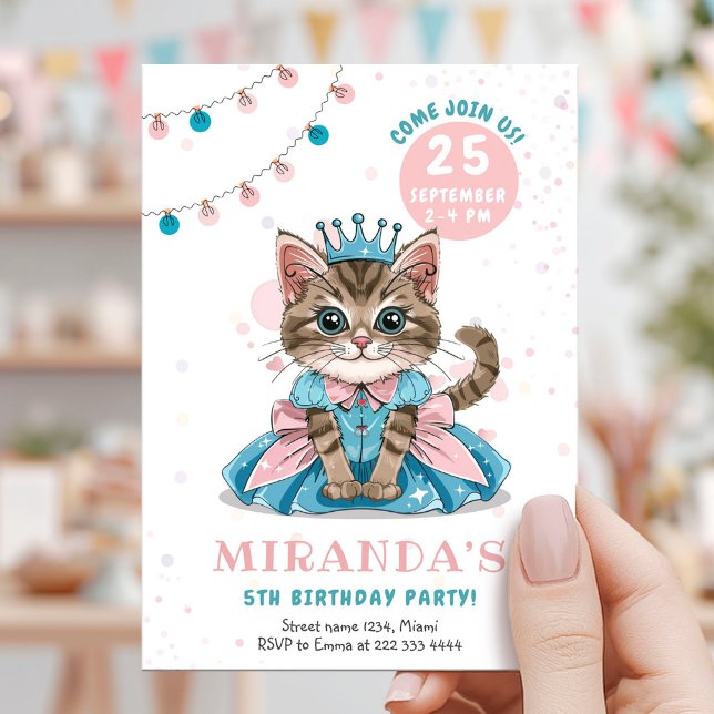 Invitación Princess Kitty Girl Birthday Party (Subido por el creador)