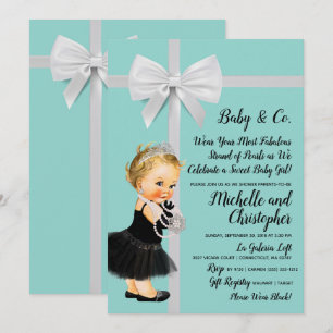Invitación Princess Little Black Dress Blue Baby Shower