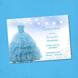 Invitación Princess Lt Blue Gown String Luces Quinceanera