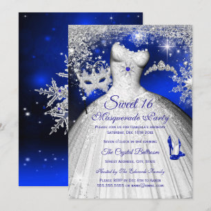 Invitación Princess Masquerada Dulces 16 Azul Real Plata