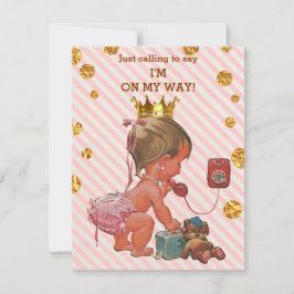 Invitación Princess On Phone Stripes Gold Spots Baby Shower
