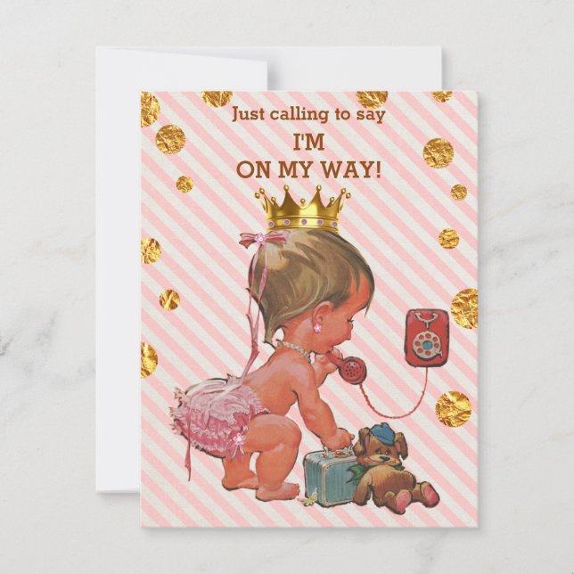 Invitación Princess On Phone Stripes Gold Spots Baby Shower (Anverso)