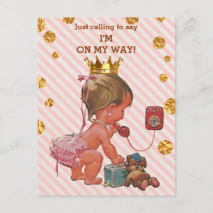 Invitación Princess On Phone Stripes Gold Spots Baby Shower