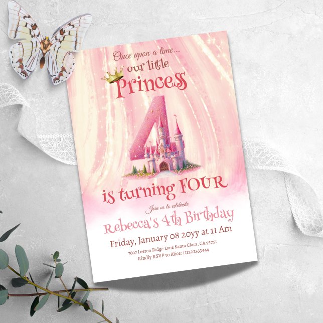 Invitación Princess Pink Castle Chica Cuarto Cumpleaños (Subido por el creador)
