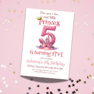 Invitación Princess Pink Castle Chica Quinto cumpleaños