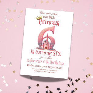 Invitación Princess Pink Castle Chica Sexto Cumpleaños