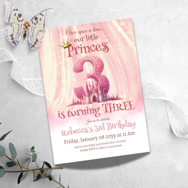 Invitación Princess Pink Castle Chica Tercer cumpleaños (Subido por el creador)