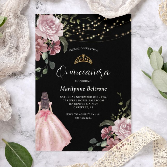Invitación Princess Pink Floral Moderna Quinceañera (Subido por el creador)