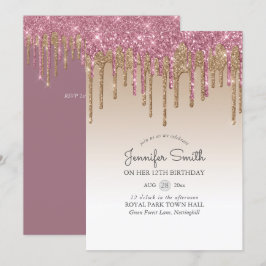 Invitación Princess PINK GOLD Dripping Purpurina