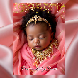 Invitación Princess Pink Gold Tiara Baby Shower Ethnic