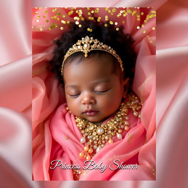 Invitación Princess Pink Gold Tiara Baby Shower Ethnic (Subido por el creador)