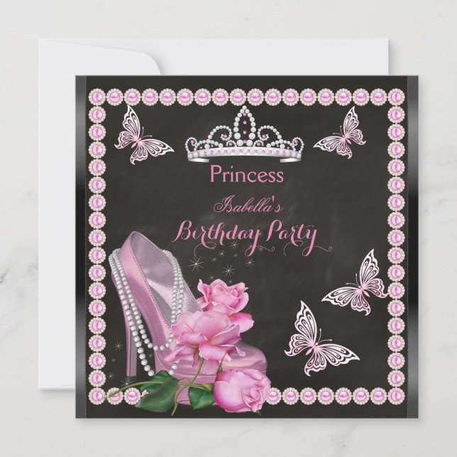 Invitación Princess Pink High Heol Rosa Pearl Chalkboard (Anverso)