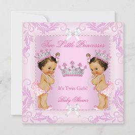 Invitación Princess Pink Pearls Twin Baby Shower Tiara BR