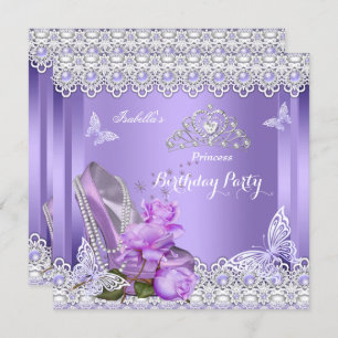 Invitación Princess Purple Pearls Rosa High Heol Cumpleaños