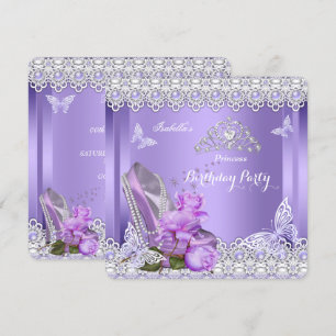 Invitación Princess Purple Pearls Rosa High Heol Cumpleaños