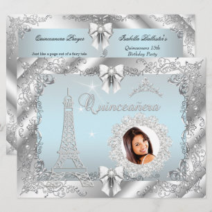 Invitación Princess Quinceañera Azul Turquesa Foto Grande Pla