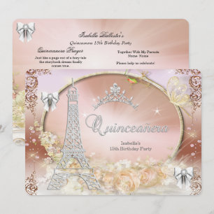 Invitación Princess Quinceañera Crema Mágica Plata