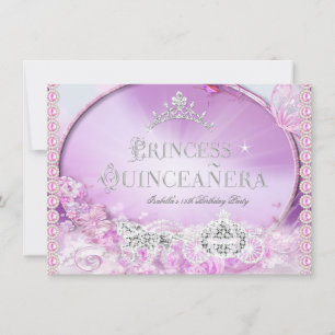 Invitación Princess Quinceañera Mágico Rosa Púrpura Plata 3