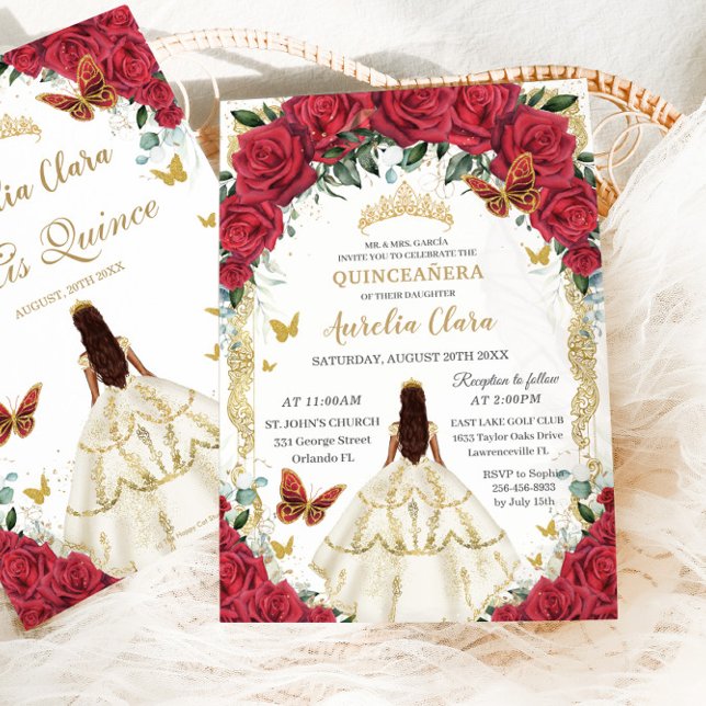 Invitación Princess Quinceañera Roses Rojos Floral Vestido Bl (Subido por el creador)