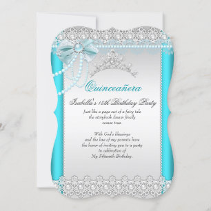Invitación Princess Quinceanera Verde azulado Blue Lace Pearl