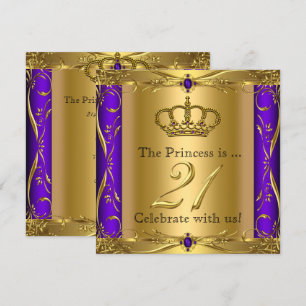 Invitación Princess Regal Purple Gold Fiesta de cumpleaños 21