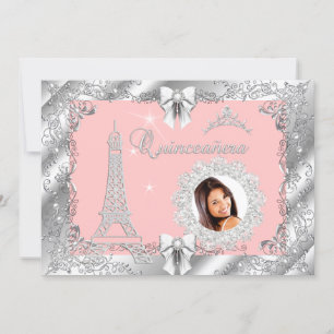 Invitación Princess Rosa DURAZNO Quinceañera Plata Foto 2