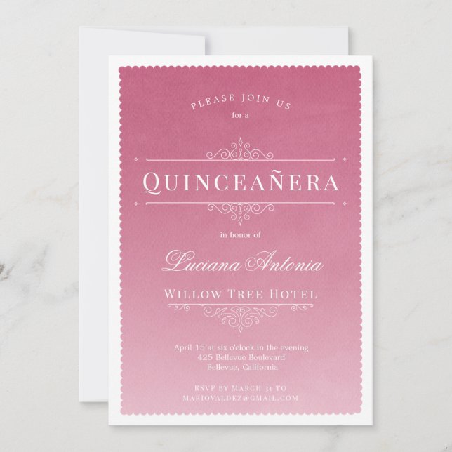 Invitación Princess Royal Elegant Quinceanera rosa (Anverso)